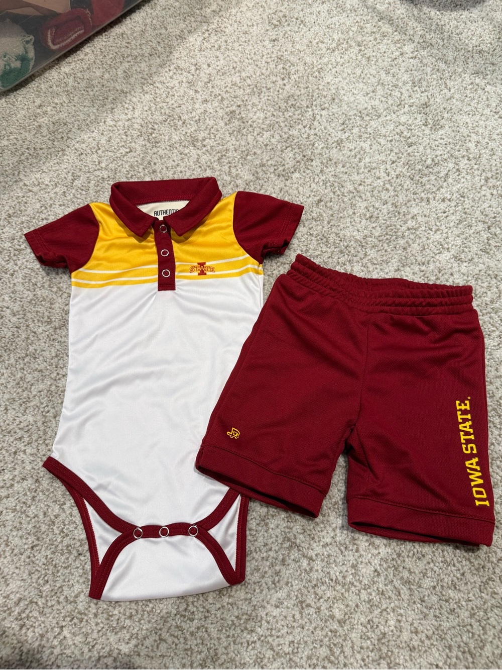 Iowa State Cyclones Baby Polo Onesie Romper & Shorts Set Red Gold White Size 12